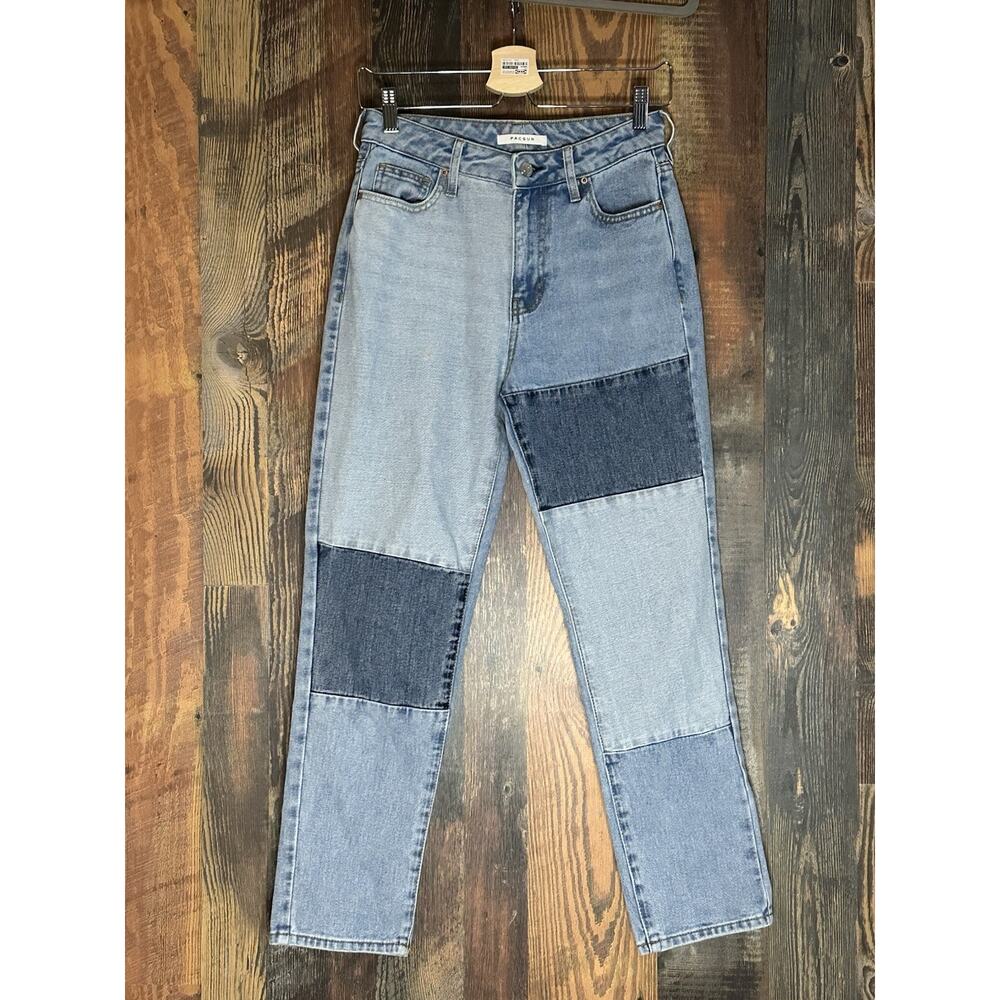Pacsun Women's Mom Jeans Size 25, Stone Wash, Stretch Color Block Denim